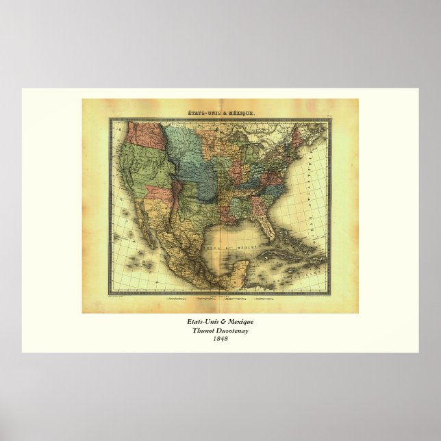 1848 Thunot Duvotenay Map:  Etats-Unis & Mexique Poster (Front)