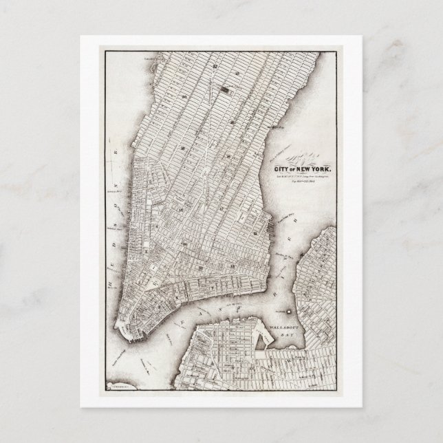1850 Antique Map of Manhattan, New York Postcard (Front)