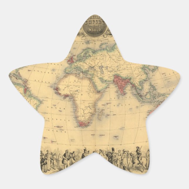 1850’s Map of British Empire Throughout the World Star Sticker (Front)