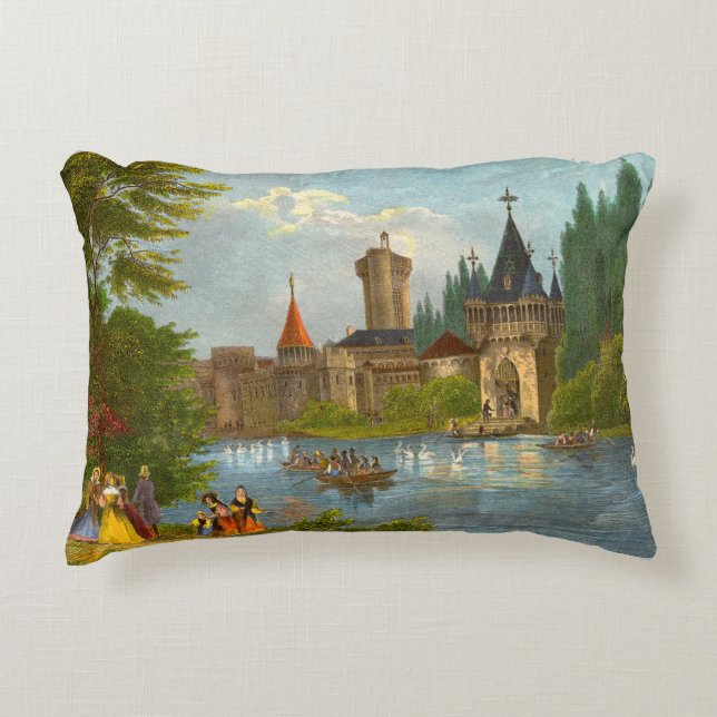 1850s print of Franzenburg Castle Accent Pillow (Front)