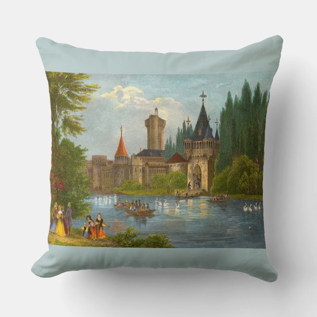 1850s print of Franzenburg Castle Throw Pillow (Front)