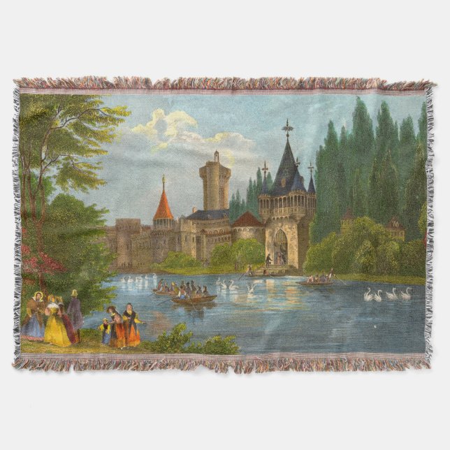 1850s print of Franzensburg Castle Throw Blanket (Front)