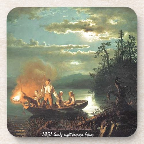 1851 family night harpoon fishing beverage coaster