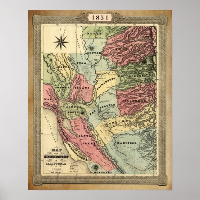 1851 Mining Map of California Poster (Front)