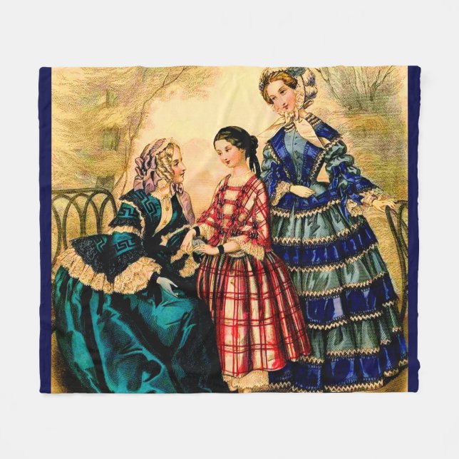 1852 French fashion plate print Fleece Blanket (Front (Horizontal))