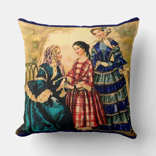 1852 French fashion plate print Throw Pillow (Front)