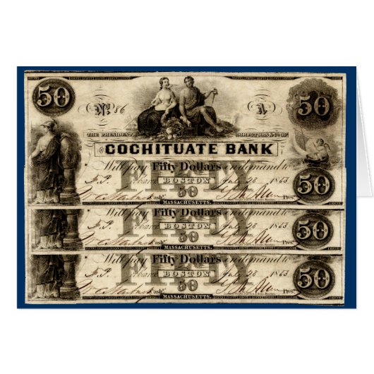 1853 Cochituate Fifty Dollar Note Cards (Front Horizontal)