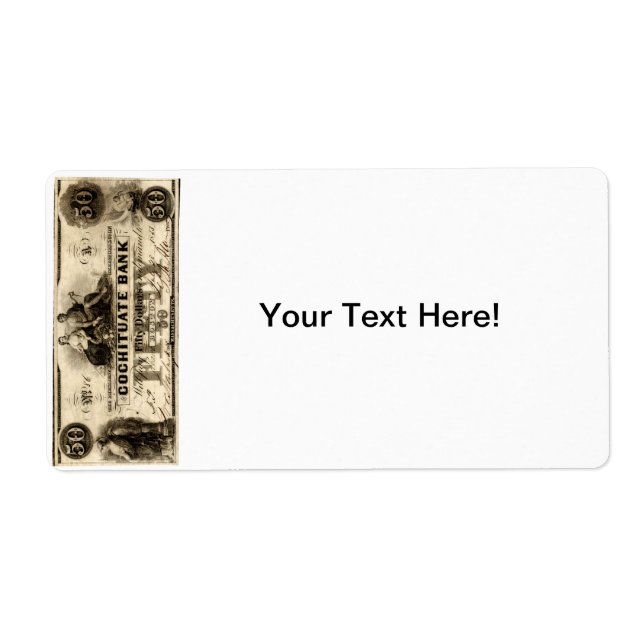 1853 Cochituate Fifty Dollar Note Label (Front)