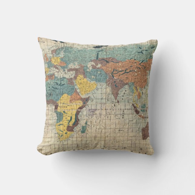 1853 Japanese world map by Suido Nakajima Throw Pillow (Front)