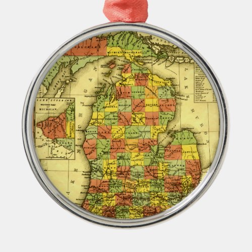 1853 Vivid Map of Michigan Show true allegiance MI Metal Ornament