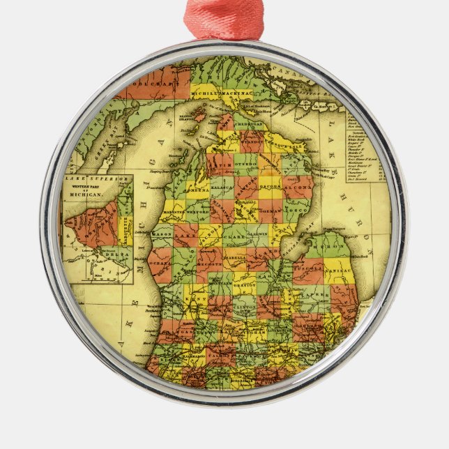 1853 Vivid Map of Michigan Show true allegiance MI Metal Ornament (Front)