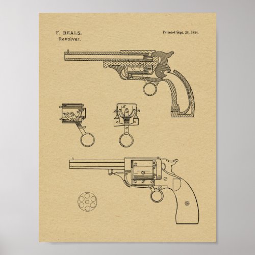 1854 Gun Revolver Patent Art Drawing Print