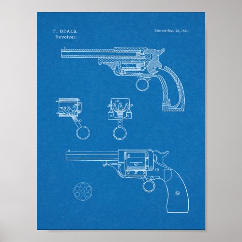 1854 Gun Revolver Patent Art Drawing Print