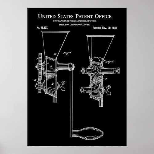 1855 COFFEE MILL Vintage Coffee grinder patent Poster