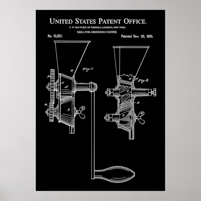 1855 COFFEE MILL, Vintage Coffee grinder patent Poster (Front)