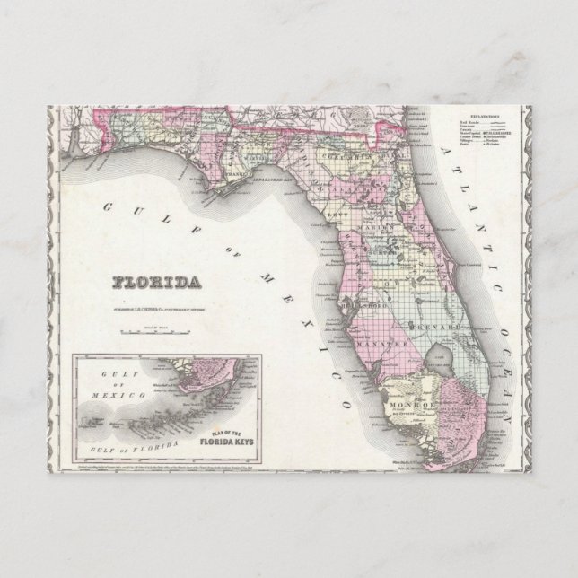 1855 Colton Map of Florida Postcard (Front)