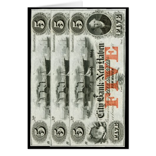 1855 New Haven Five Dollar Note Cards (Front)
