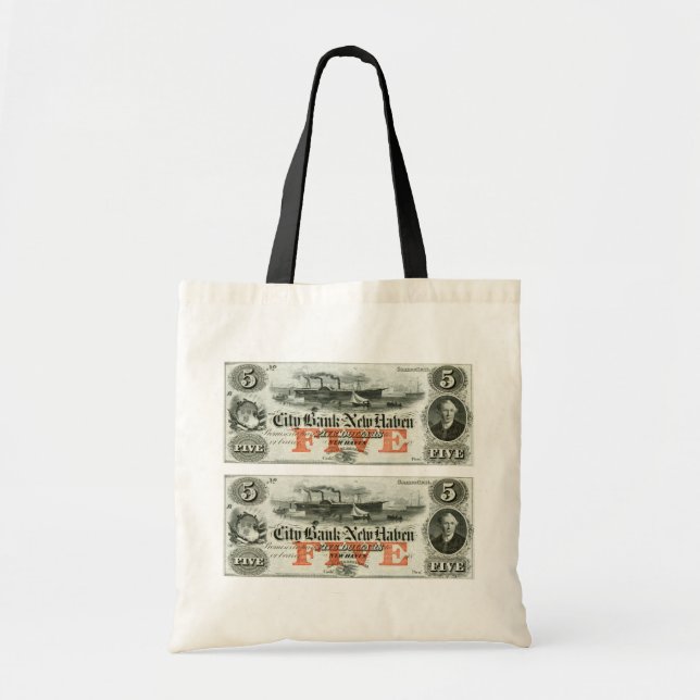 1855 New Haven Five Dollar Note Tote Bag (Front)