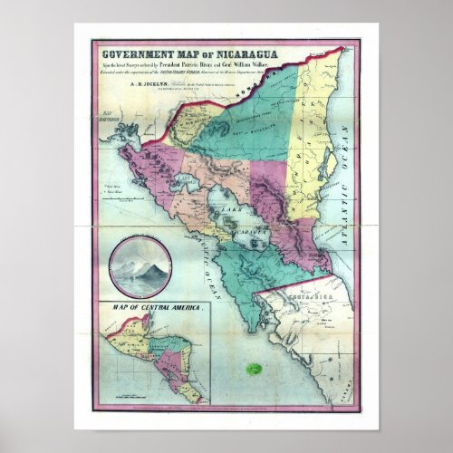 1856 Government Map of Nicaragua by AH Jocelyn Poster