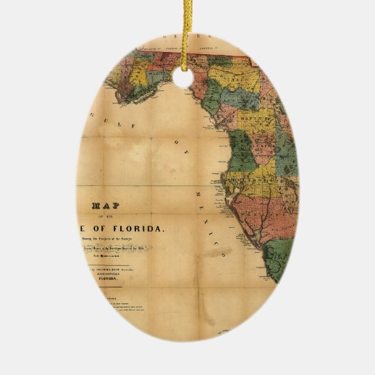 1856 Map of the State of Florida by Columbus Drew Ceramic Ornament