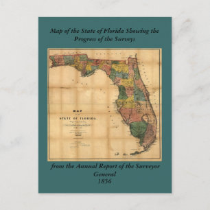 1856 Map of the State of Florida by Columbus Drew Postcard