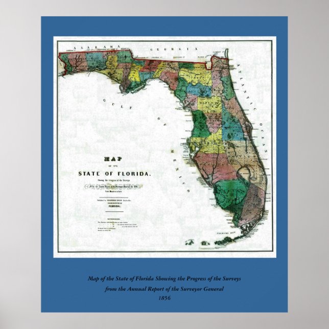 1856 Map of the State of Florida by Columbus Drew Poster (Front)