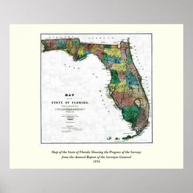1856 Map of the State of Florida by Columbus Drew Poster (Front)