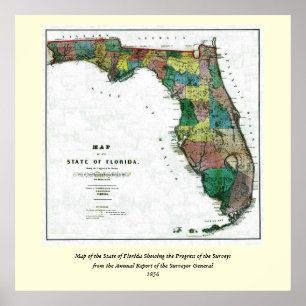 1856 Map of the State of Florida by Columbus Drew Poster