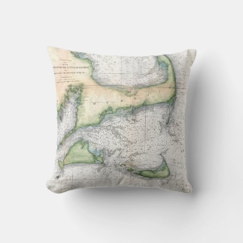 1857 Map Cape Cod Nantucket Marthas Vineyard Throw Pillow