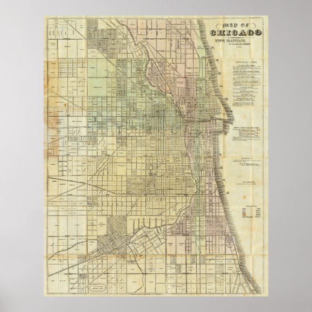 1857 Map of Chicago Illinois Poster (Front)