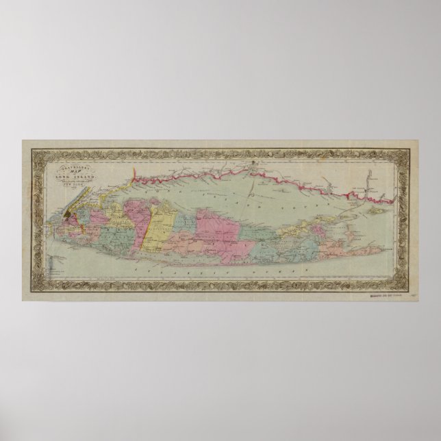 1857 Map of Long Island, New York Poster (Front)