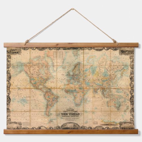 1857 Old Vintage World Map Wall Hanging Tapestry