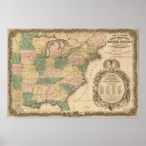1858 Antique Rail Map of the United States Poster