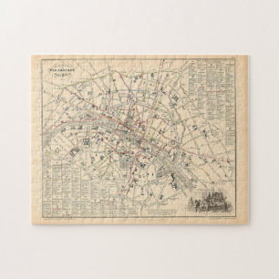 1858 Map: Itineraire des Omnibus dans Paris France Jigsaw Puzzle