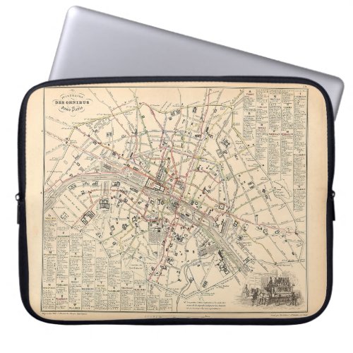 1858 Map Itineraire des Omnibus dans Paris France Laptop Sleeve