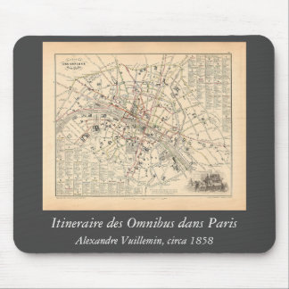 1858 Map: Itineraire des Omnibus dans Paris France Mouse Pad