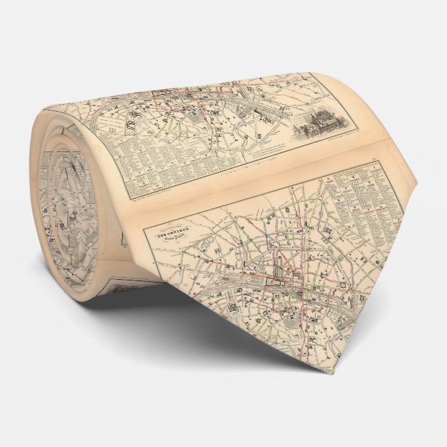 1858 Map: Itineraire des Omnibus dans Paris France Neck Tie (Rolled)