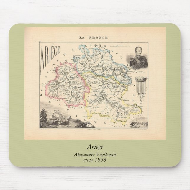 1858 Map of Ariege Department, France Mouse Pad (Front)