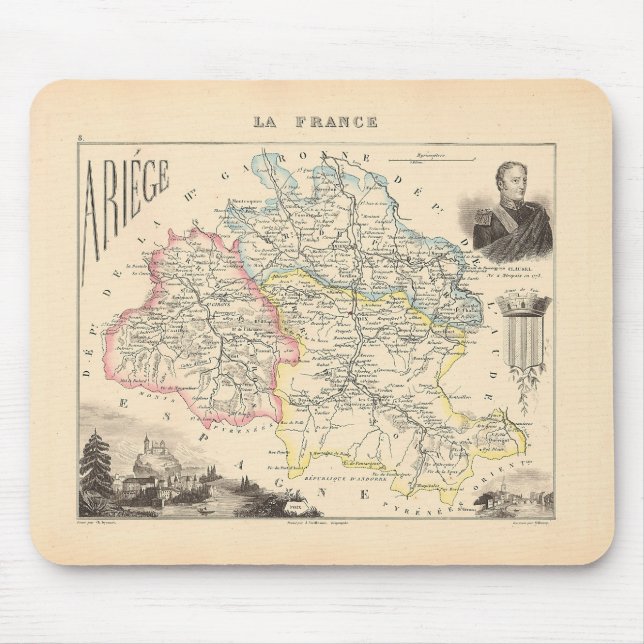 1858 Map of Ariege Department, France Mouse Pad (Front)