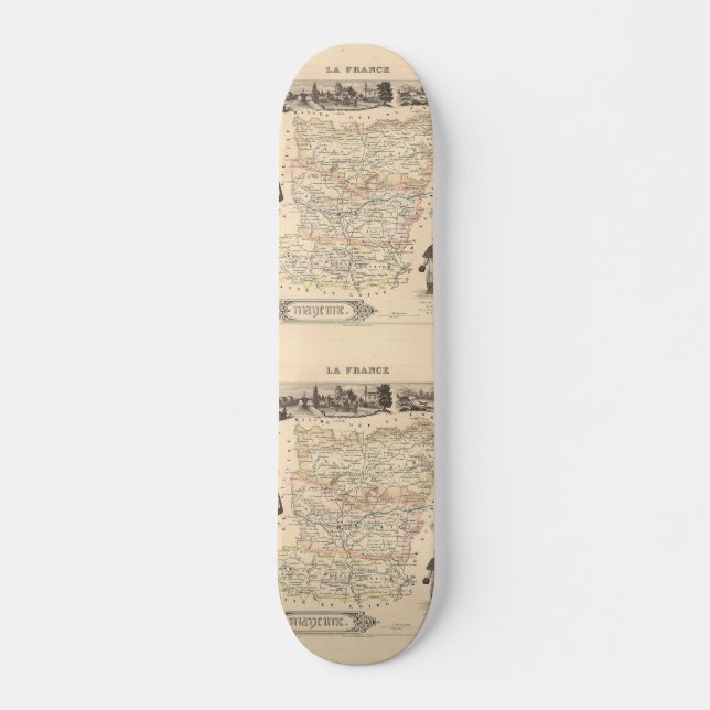 1858 Map of Mayenne Department, France Skateboard Deck (Front)