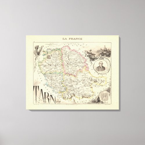 1858 Map of Tarn Department France Poster Canvas Print
