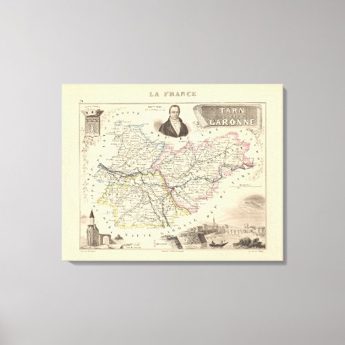 1858 Map of Tarn et Garonne Department France Pos Canvas Print