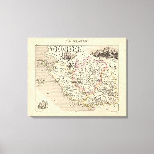 1858 Map of Vendee Department France Poster Canvas Print