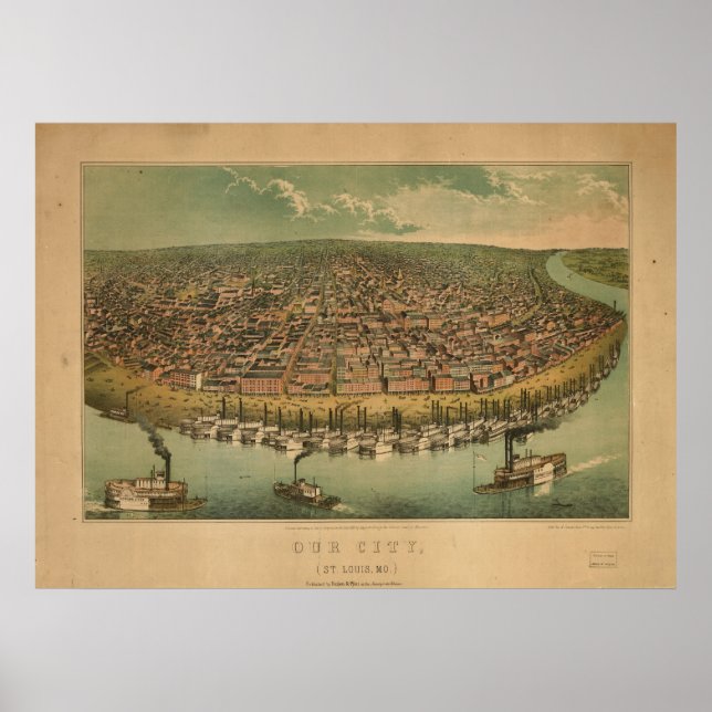 1859 St. Louis MO Birds Eye View Panoramic Map Poster (Front)