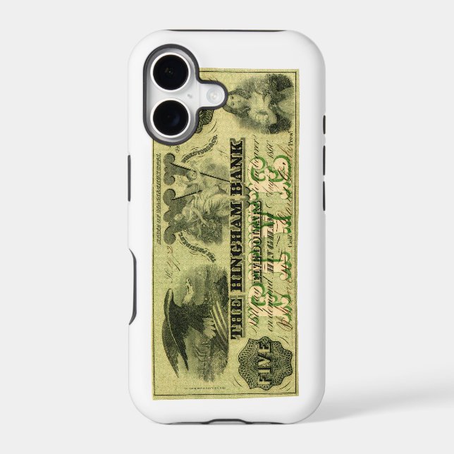 1860 Hingham Massachusetts Five Dollar Note Iphone Case (Back)