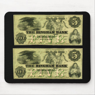 1860 Hingham Massachusetts Five Dollar Note Mouse Pad