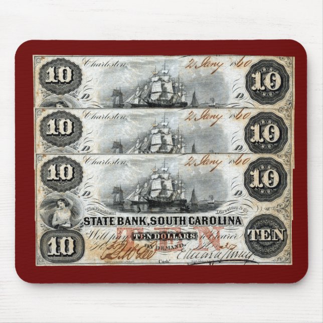 1860 South Carolina Ten Dollar Note Mouse Pad (Front)