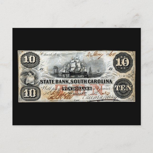 1860 South Carolina Ten Dollar Note Postcard (Front)