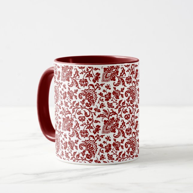 1860s Floral, Red on White Coffee Mug (Front Left)