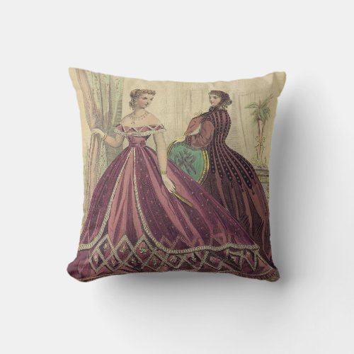 1860s Womens Fashion Throw Pillow